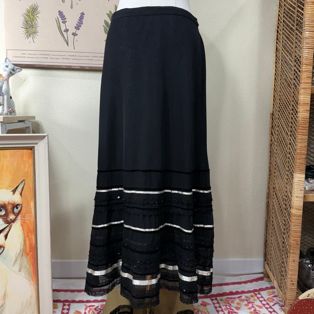 90s Y2k Beaded Velvet Lace Mesh Maxi Skirt Dark Coquette Romantic Vampire L 14